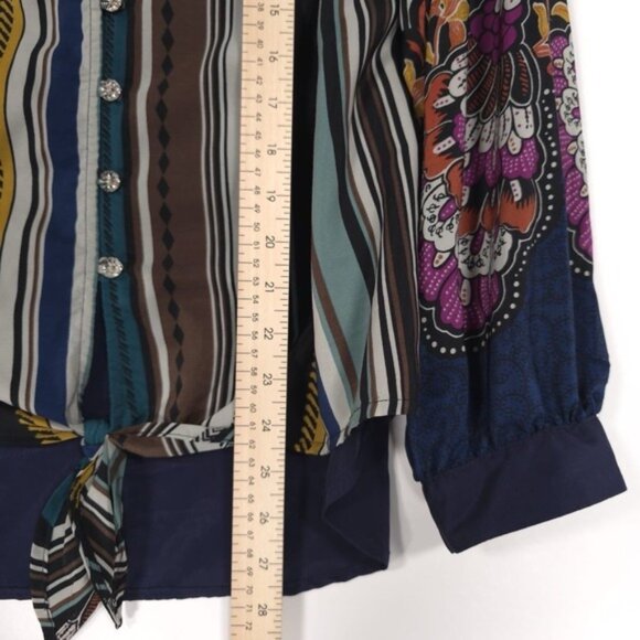 FIGUEROA & Flower Women's MEDIUM Green Pink Floral Blouse Shirt Top Boho Striped - Picture 5 of 10